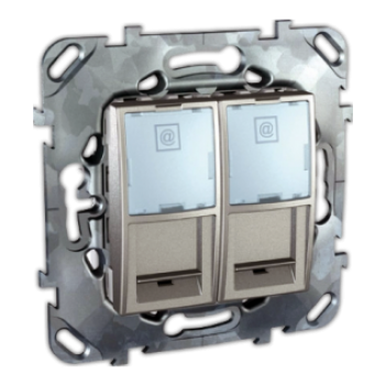 MGU5.2020.30ZD/U5.2470.30Z Розетка компьютерная 2хRJ45 кат.5е с полем для надписи алюминий  UNICA(Испания)